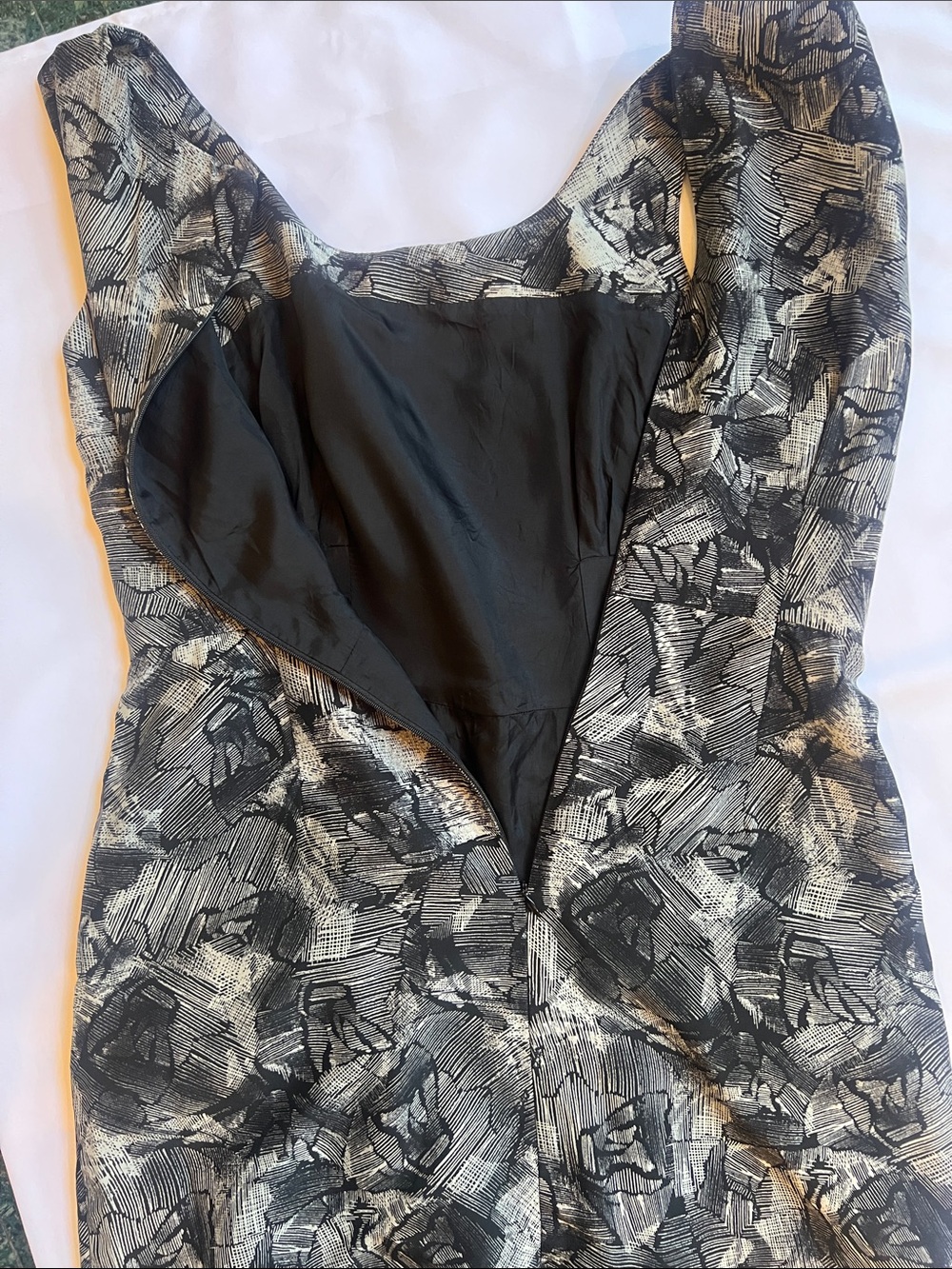 Banana Republic Sz 10 Silk/Wool Black/Light Gray Abstract Sleeveless Dress - Picture 8 of 11